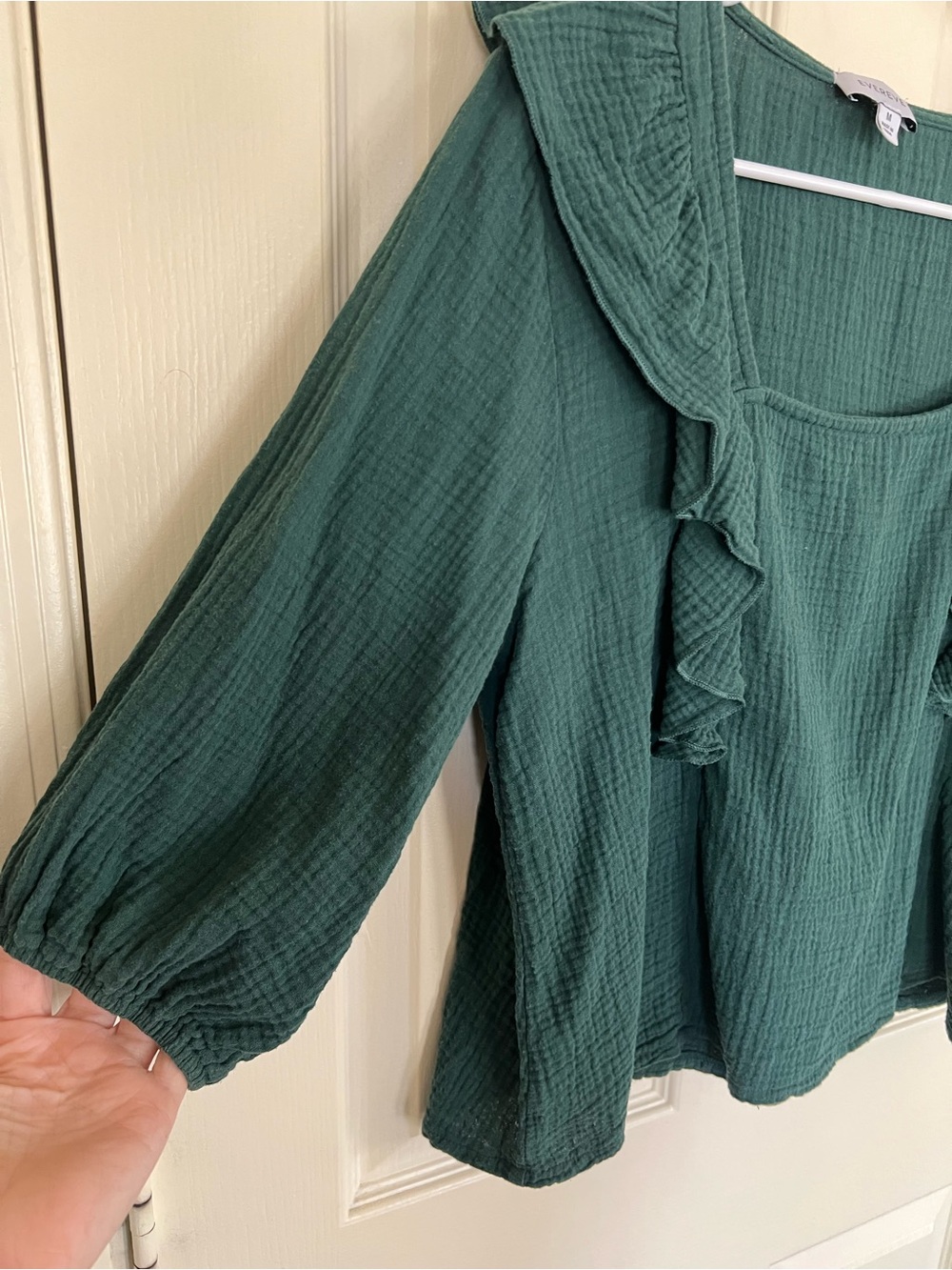 Evereve Cotton Gauze Peasant Blouse Puff Sleeve Medium - Picture 4 of 7